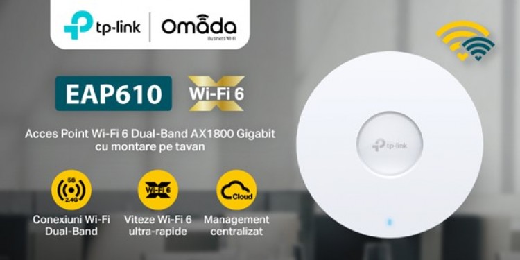 TP-Link lansează în România noul Access Point Wi-Fi 6 Dual-Band Omada EAP610, ideal pentru afacerile care vor să beneficieze de puterea Wi-Fi 6